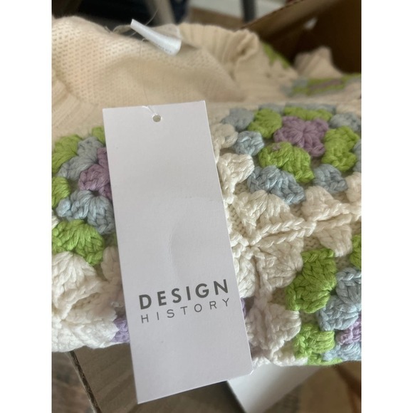 Design History Crochet Puff Sleeve Cotton Sweater Size large NWT Granny Square - Picture 9 of 10